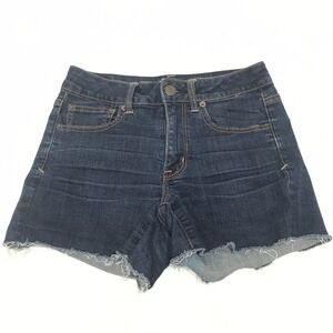 American Eagle Size 6 Womens Frayed Shorts Dark Blue‎ Wash Cut Off Super Stretch